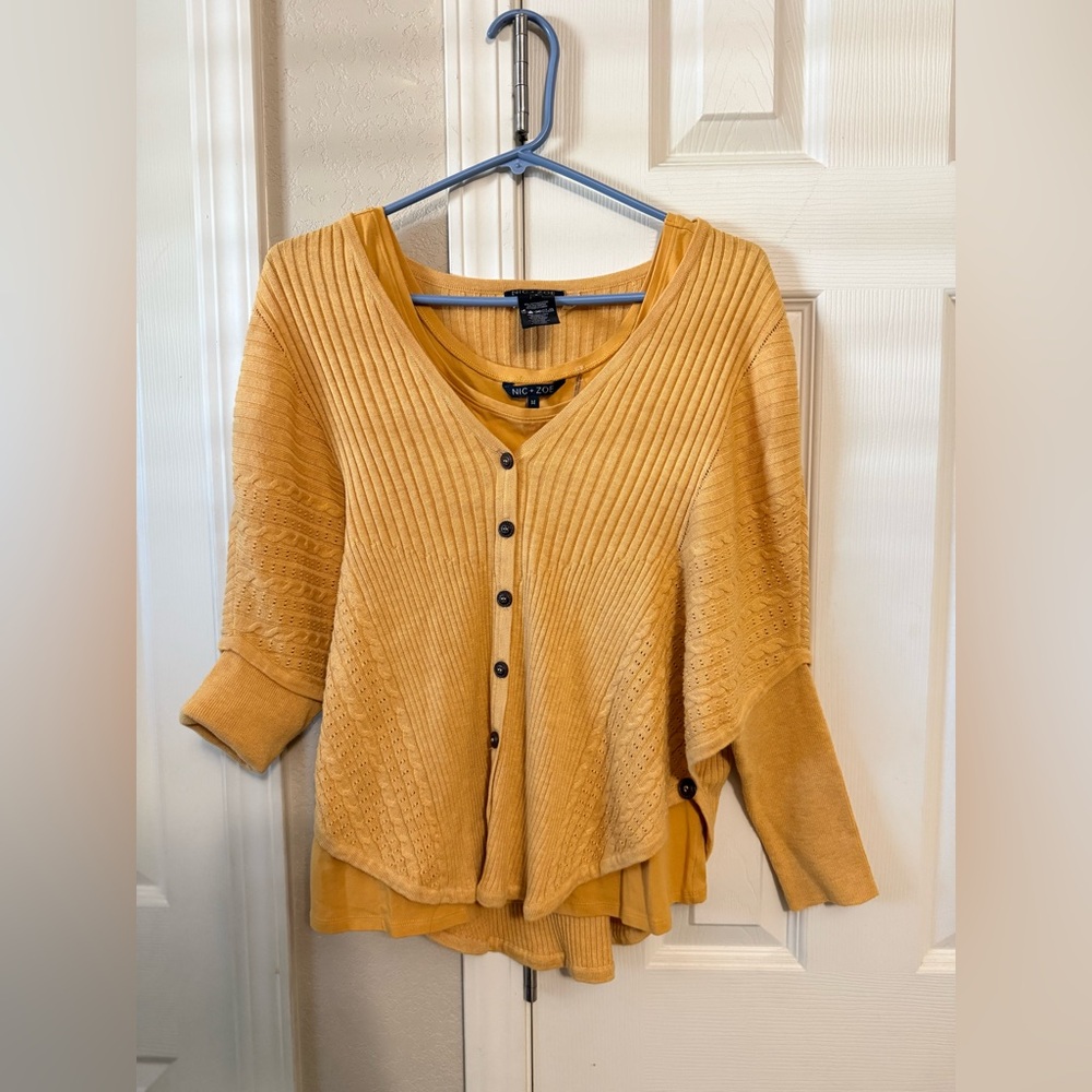 4/$15 NIC + ZOE Golden Yellow Button-Up Sweater with tank top Cardigan Size S